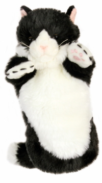 black and white cat hand puppet