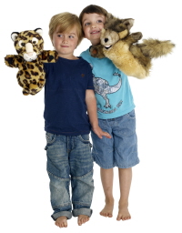 leopard and wolf hand puppets